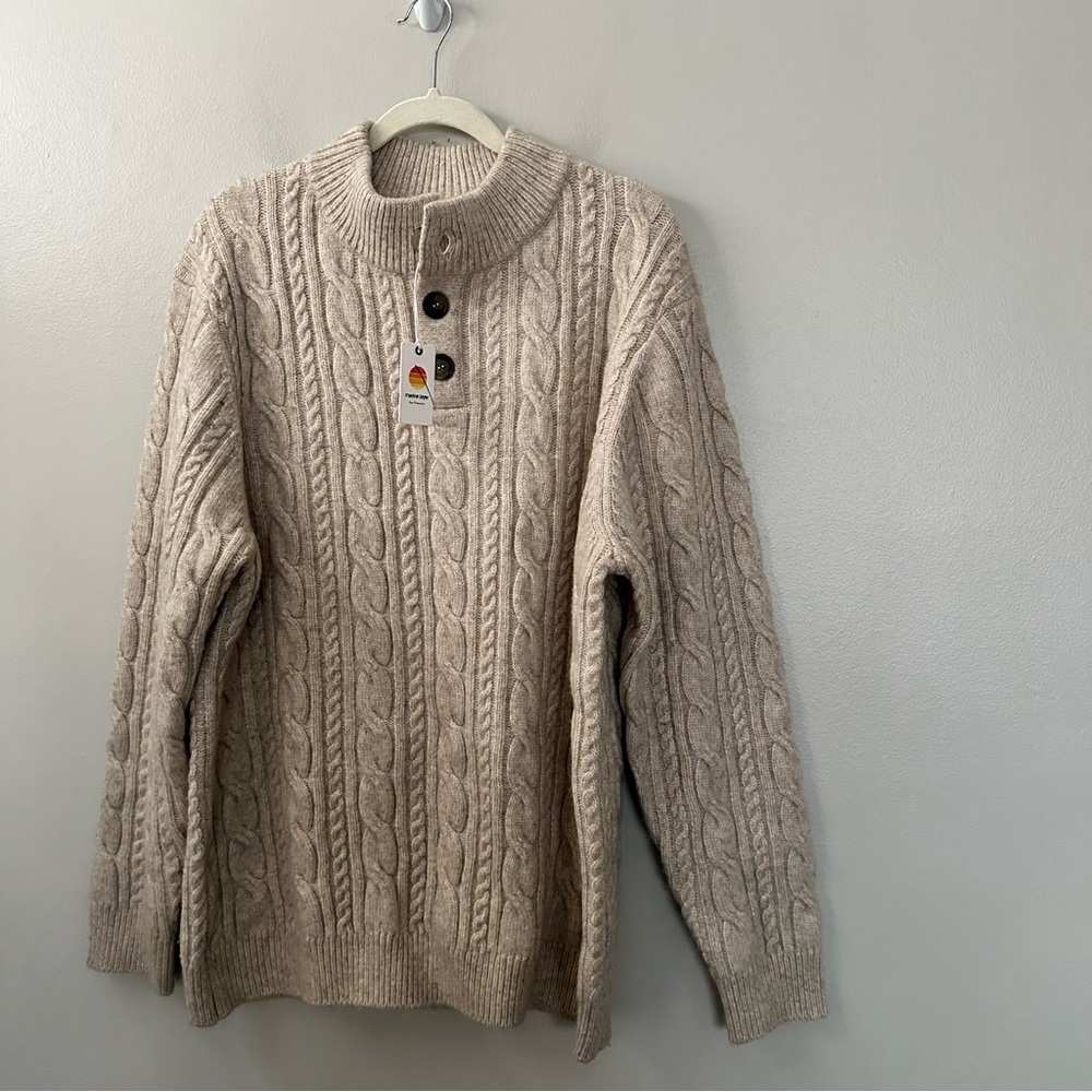NWT Marine Layer Davis Fisherman Heather Cream Sweater XL